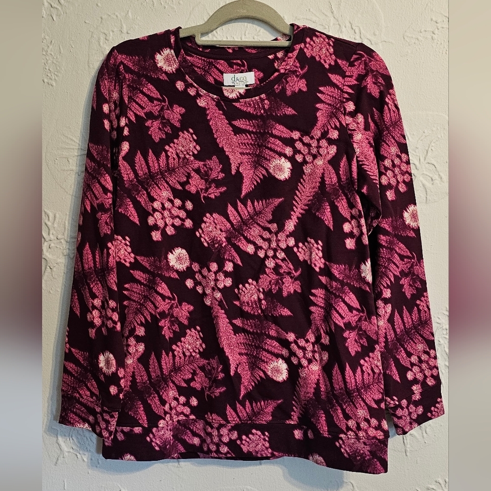 D&co Womens XS Tunic Long Sleeve Maroon Shirt
